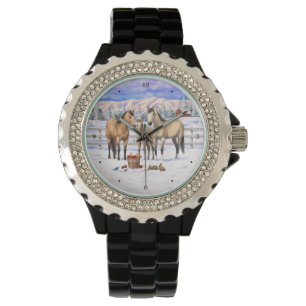Buckskin Quarter Pferde im Schnee Armbanduhr