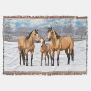 Buckskin Quarter Pferde im Schnee Decke
