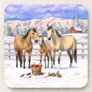 Buckskin Quarter Pferde im Schnee Getränkeuntersetzer