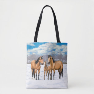 Buckskin Quarter Pferde im Schnee Tasche