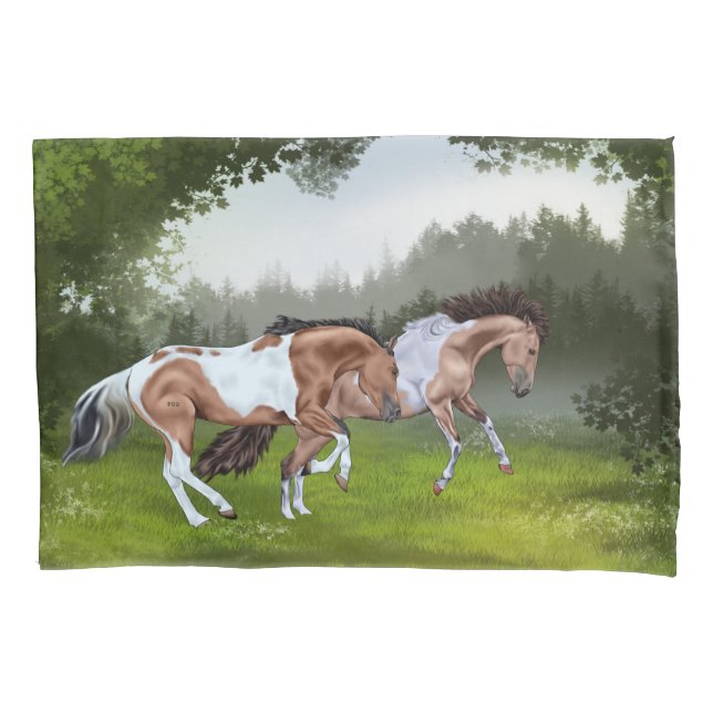Buckskin Tobiano Paint Pferde Kissenbezug (Vorderseite)