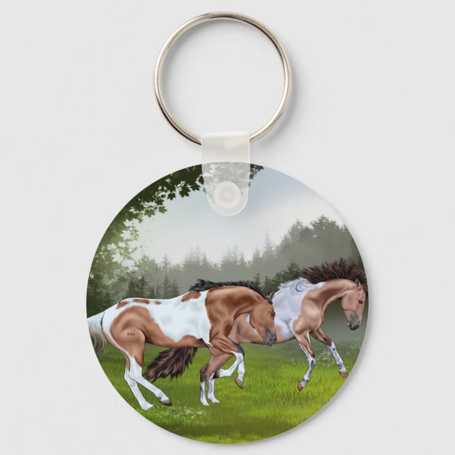 Buckskin Tobiano Paint Pferde Schlüsselanhänger (Vorderseite)