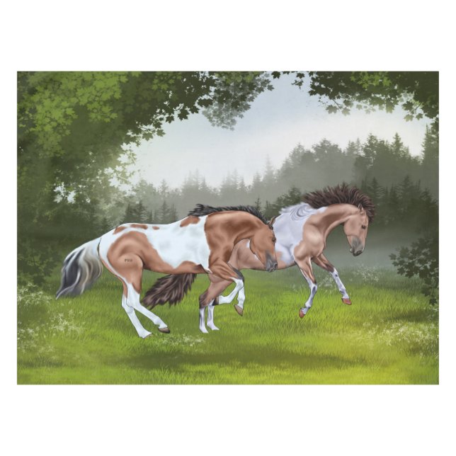 Buckskin Tobiano Paint Pferde Tischdecke (Vorderseite (Horizontal))