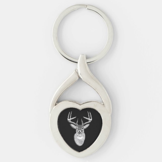 Bucktrophäe auf Schwarz-weißem Schwanz Hirsch Schlüsselanhänger (Vorderseite)