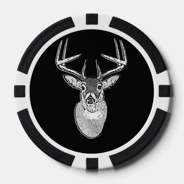 Bucktrophie auf Schwarz-weißem Schwanz Hirsch Pokerchips (Vorderseite)