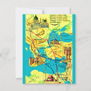 Budapest Athen Kairo Vintage Karte Postkarte