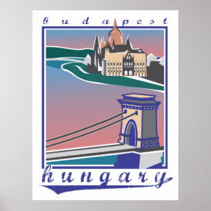 Budapest Chain Bridge, Vintage, Plakat