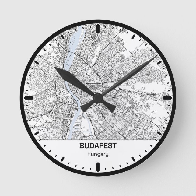 Budapest Clock City Line Art Runde Wanduhr (Vorderseite)
