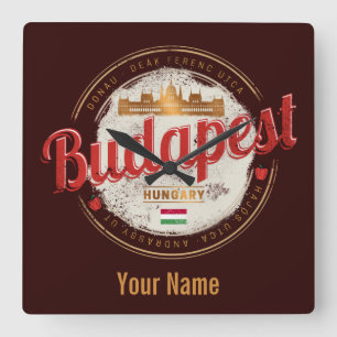 Budapest Design Ungarn Vintage Parlament Quadratische Wanduhr