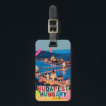 Budapest Hungary Night Cityscape Pop Art Collage Gepäckanhänger<br><div class="desc">Budapest Hungary night cityscape showcasing the historic Parliament building and Chain Bridge glowing along the Danube River. This illuminated skyline is reimagined as a pop art collage, blending classic vintage retro travel vibes with mixed media textures to celebrate Eastern Europe travel. Often called the 'Pearl of the Danube, ' this...</div>