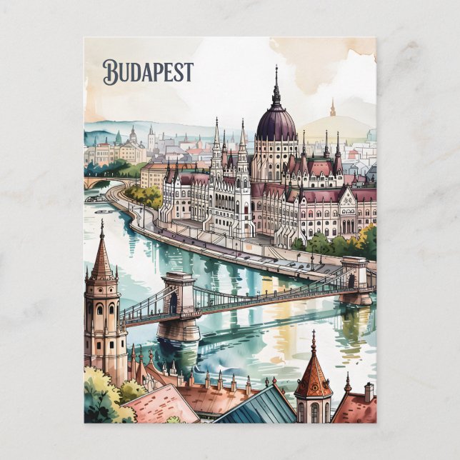Budapest Hungary Parliament Danube River Skyline Postkarte (Vorderseite)