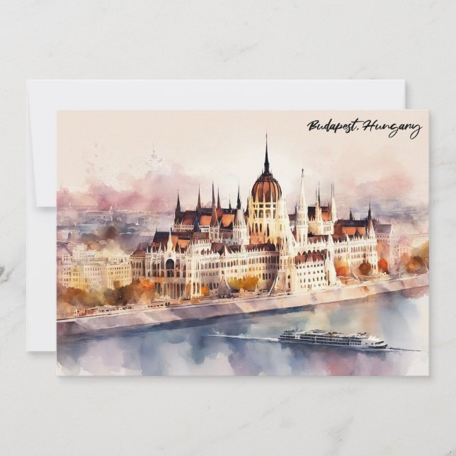 Budapest Hungary Watercolor Painting Panorama View Karte (Vorderseite)