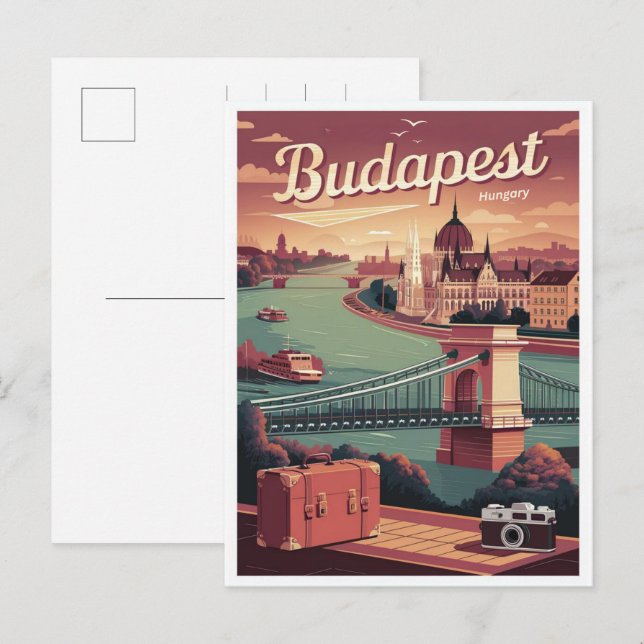 Budapest hungrig Vintage Ortsfrau Geschenke Postkarte (Vorne/Hinten)