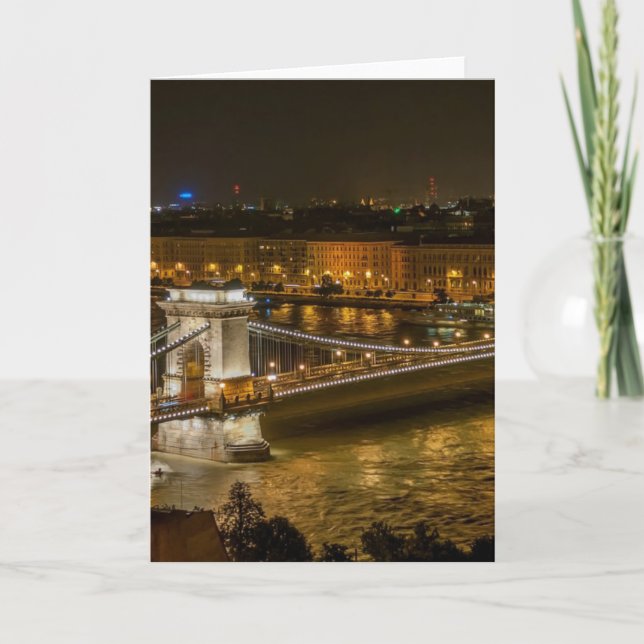Budapest Kettenbrücke bei Nacht Karte (Vorderseite)