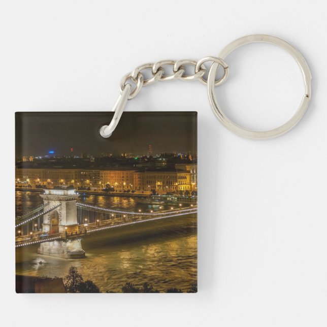 Budapest Kettenbrücke bei Nacht Schlüsselanhänger (Rückseite)