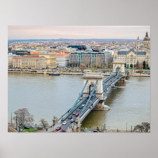 Budapest Kettenbrücke und Donau Poster (Vorne)