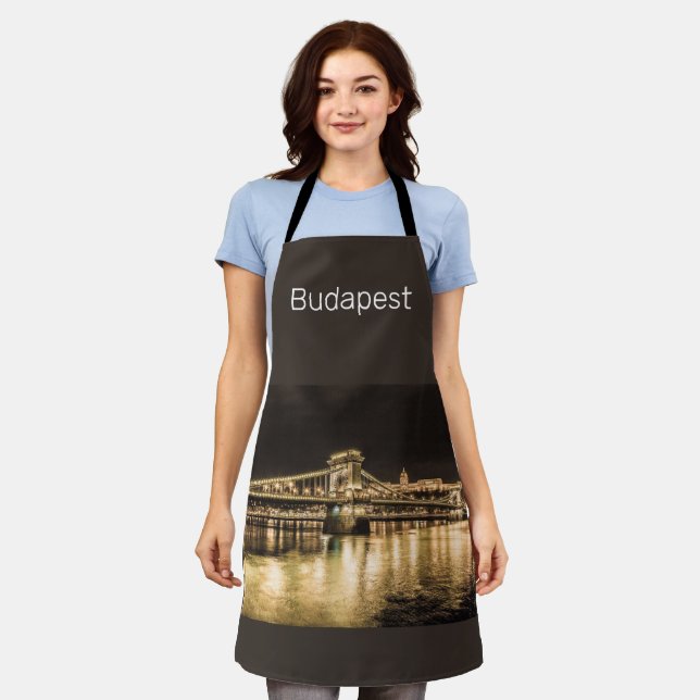 Budapest Kettenbrücke Ungarn Retro Night Vintag Schürze (Getragen)