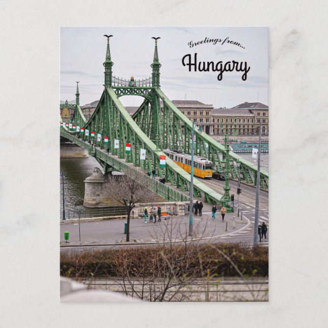 Budapest Liberty Bridge und Tram Ungarn Postkarte (Vorderseite)