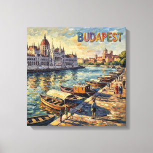 Budapest Parlament Donau-Ufer Gestreckt Can Leinwanddruck
