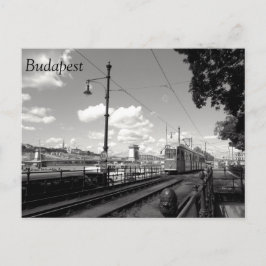 Budapest Postkarte. Straßenbahn, Kettenbrücke und Postkarte