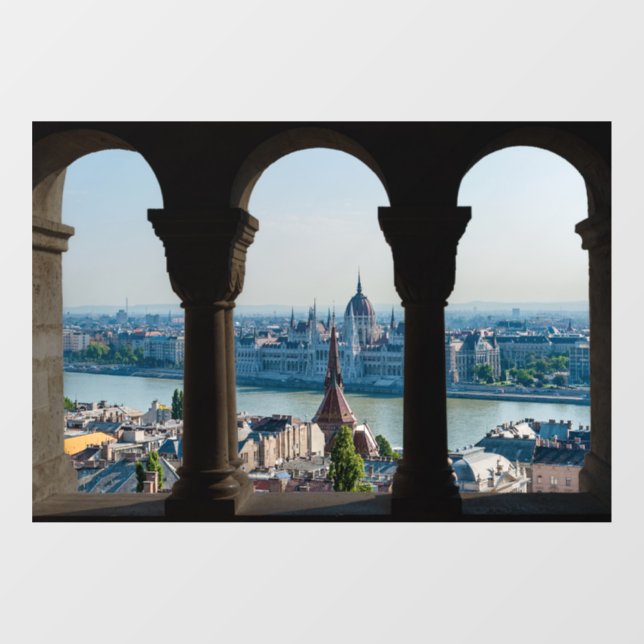 Budapest und das ungarische Parlament Fensteraufkleber (Blatt)