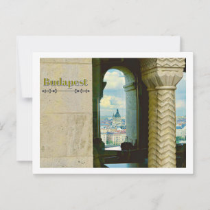 BUDAPEST, UNGARN, ANSICHT DURCH ARCHIERTES FENSTER POSTKARTE