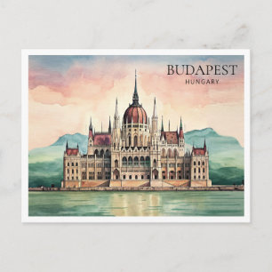 Budapest Ungarn Aquarell Postkarte Donau Blick