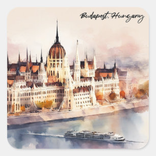 Budapest Ungarn Aquarellmalerei Panoramablick Quadratischer Aufkleber