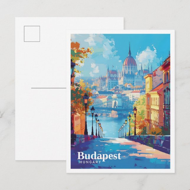 Budapest Ungarn Art Vintage Reise Postkarte (Vorne/Hinten)
