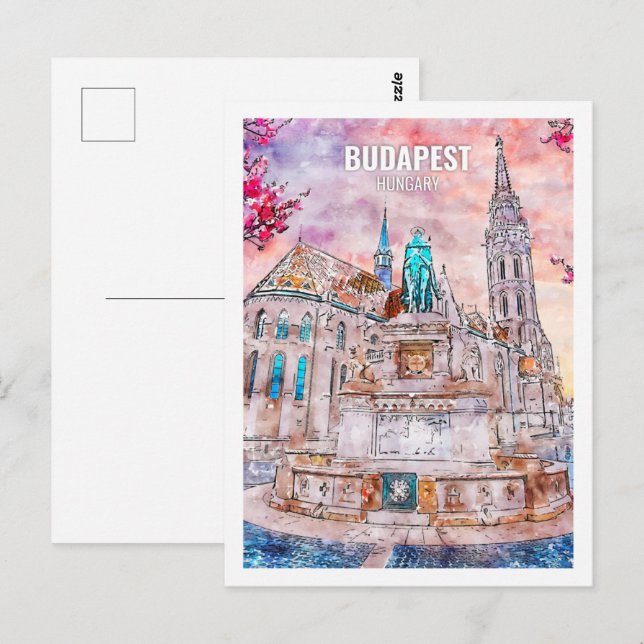 Budapest Ungarn Bekannte Wasserfarbskizze für Reis Postkarte (Vorne/Hinten)