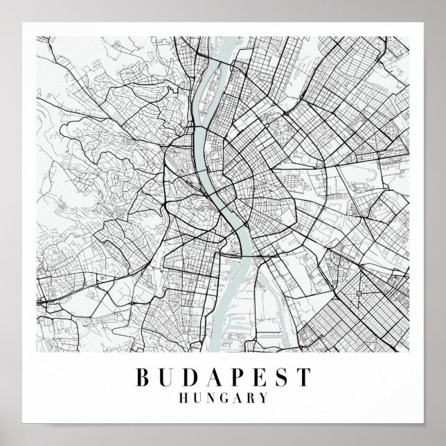 Budapest Ungarn Blue Water Street Map Poster (Vorne)