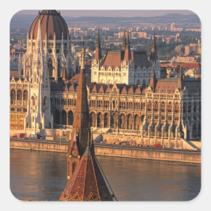 Budapest, Ungarn, Donau, Parlament Quadratischer Aufkleber