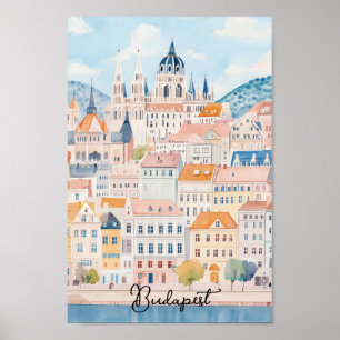 Budapest Ungarn Gouache Paint Illustration Travel Poster
