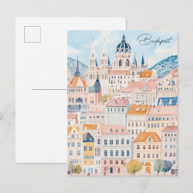 Budapest Ungarn Gouache Paint Illustration Travel Postkarte (Vorne/Hinten)