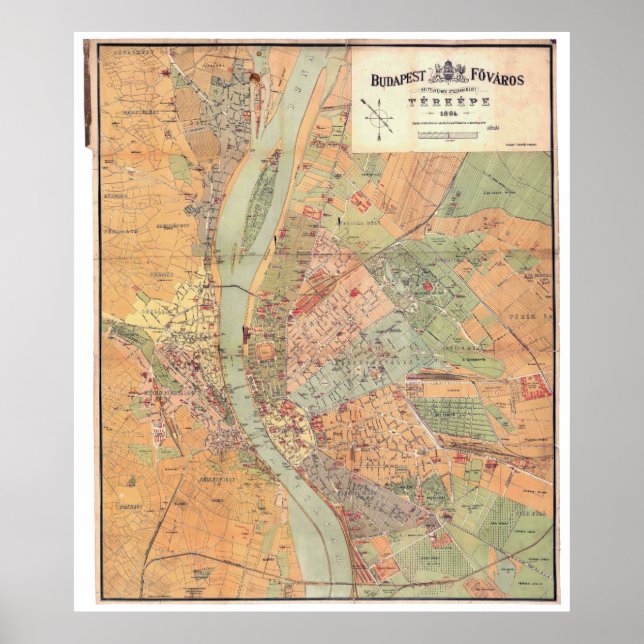 Budapest Ungarn Karte von 1884 Poster (Vorne)