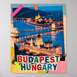 Budapest Ungarn Nacht Stadtlandschaft Pop-Art Coll Poster