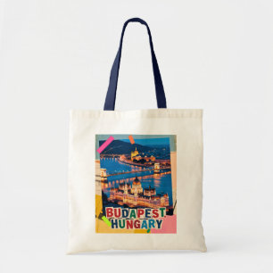 Budapest Ungarn Nacht Stadtlandschaft Pop-Art-Coll Tragetasche