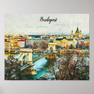 Budapest Ungarn Öl Paint Panorama Aussicht Poster
