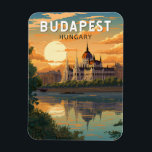 Budapest Ungarn Reisen Kunst Vintag Magnet<br><div class="desc">Budapester Retrovektor-Reisedesign im Stil eines Emblems. Budapest,  Ungarns Hauptstadt,  wird von der Donau geteilt. Die Kettenbrücke aus dem 19. Jahrhundert verbindet das hügelige Stadtviertel Buda mit dem flachen Pest.</div>