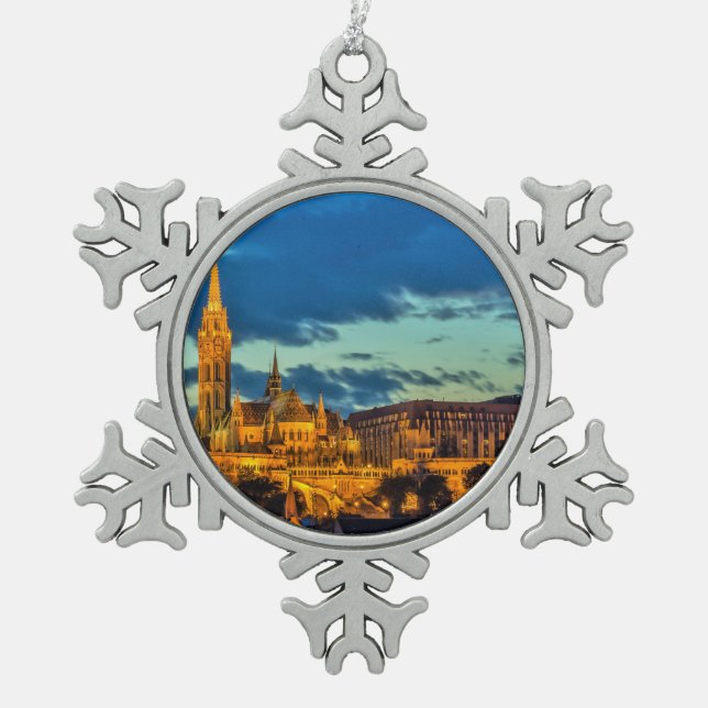 Budapest, Ungarn Schneeflocken Zinn-Ornament (Vorderseite)