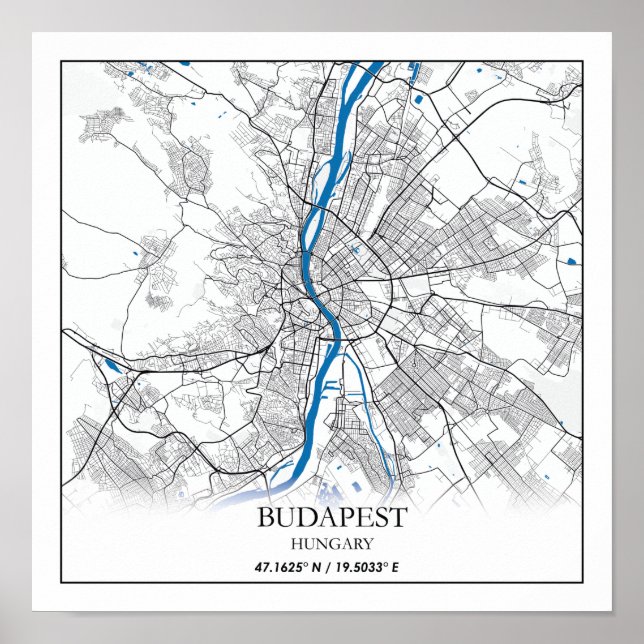 Budapest Ungarn Stadtkarte Einfache Unterkunft Poster (Vorne)