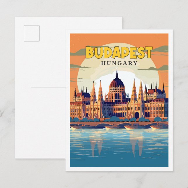 Budapest Ungarn Vintage Reise Illustration Postkarte (Vorne/Hinten)