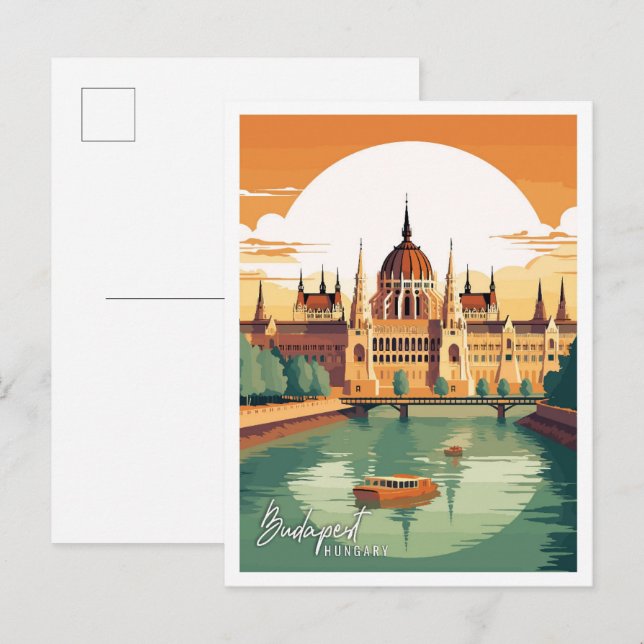 Budapest Ungarn Vintage Reise Illustration Postkarte (Vorne/Hinten)