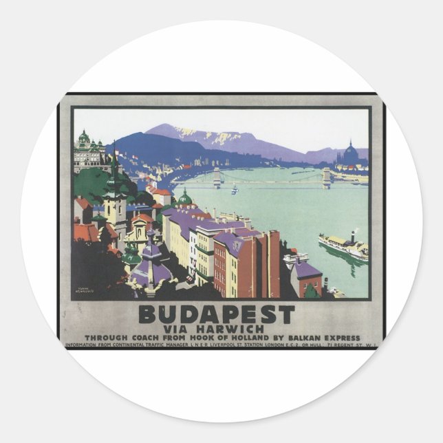 Budapest via Harwich Runder Aufkleber (Vorderseite)