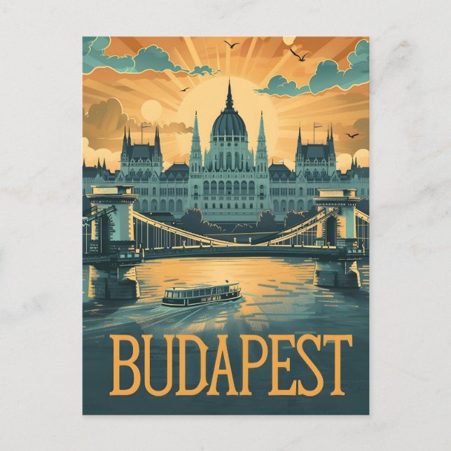 Budapest Vintage Kunst Postkarte (Vorderseite)