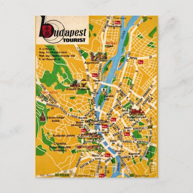 Budapest Vintage-Stadtplan Postkarte (Vorderseite)