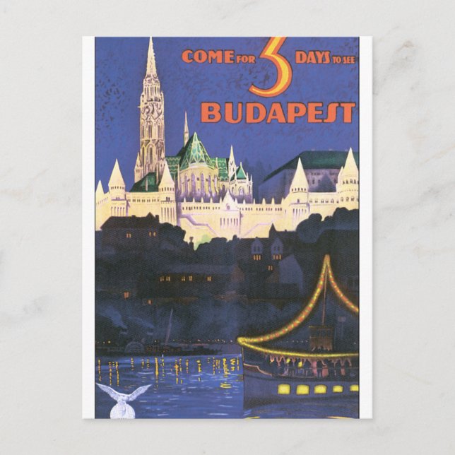 Budapest Vintage Travel Poster Postkarte (Vorderseite)