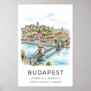 Budapest-Wandkunst-Wasserfarben-Stadtansicht Poster