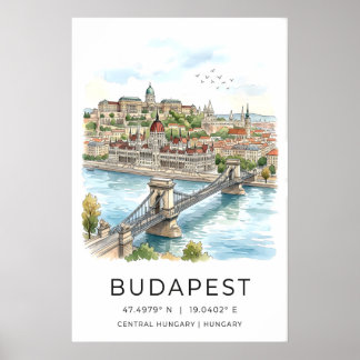Budapest-Wandkunst-Wasserfarben-Stadtansicht Poster