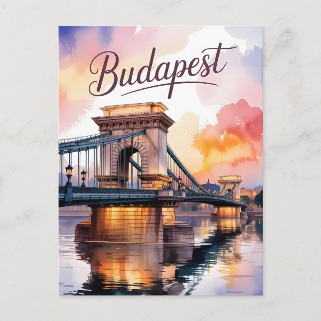 Budapest Wasserfarbkettenbrücke Postkarte (Vorderseite)